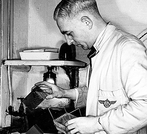 Leslie at work in his darkroom - when he had to mix all his chemicals himself