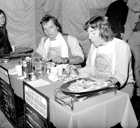 August 1974: World fish & chip eating contest at the Fastnet Fish Restaurant, Morley.